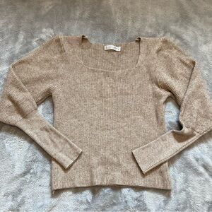 Jon & Anna Contemporary Tan Square Neck Knitted Sweater Stretch Long Cuff Size S